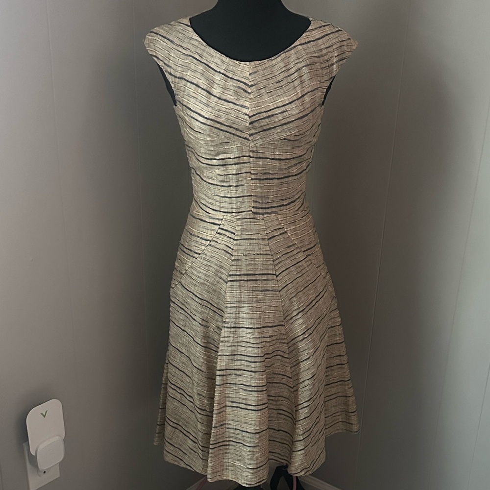 Boss Elegant Cream and Black Striped Mini Dress